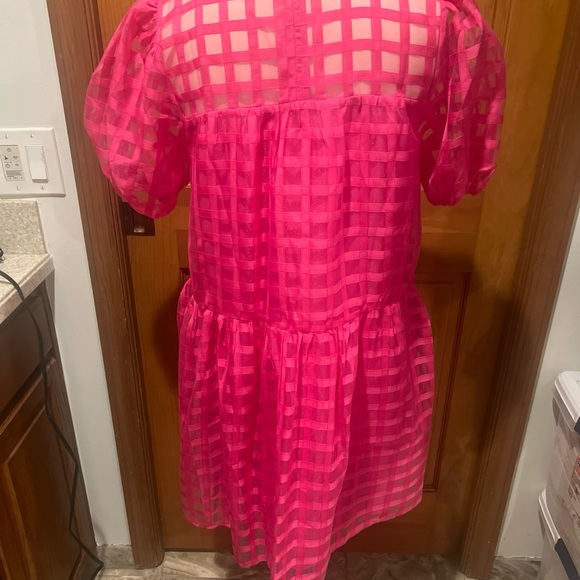 Boutique Cocktail Party Babydoll Dress l Hot Pink Barbiecore Checkered Style - Picture 2 of 3